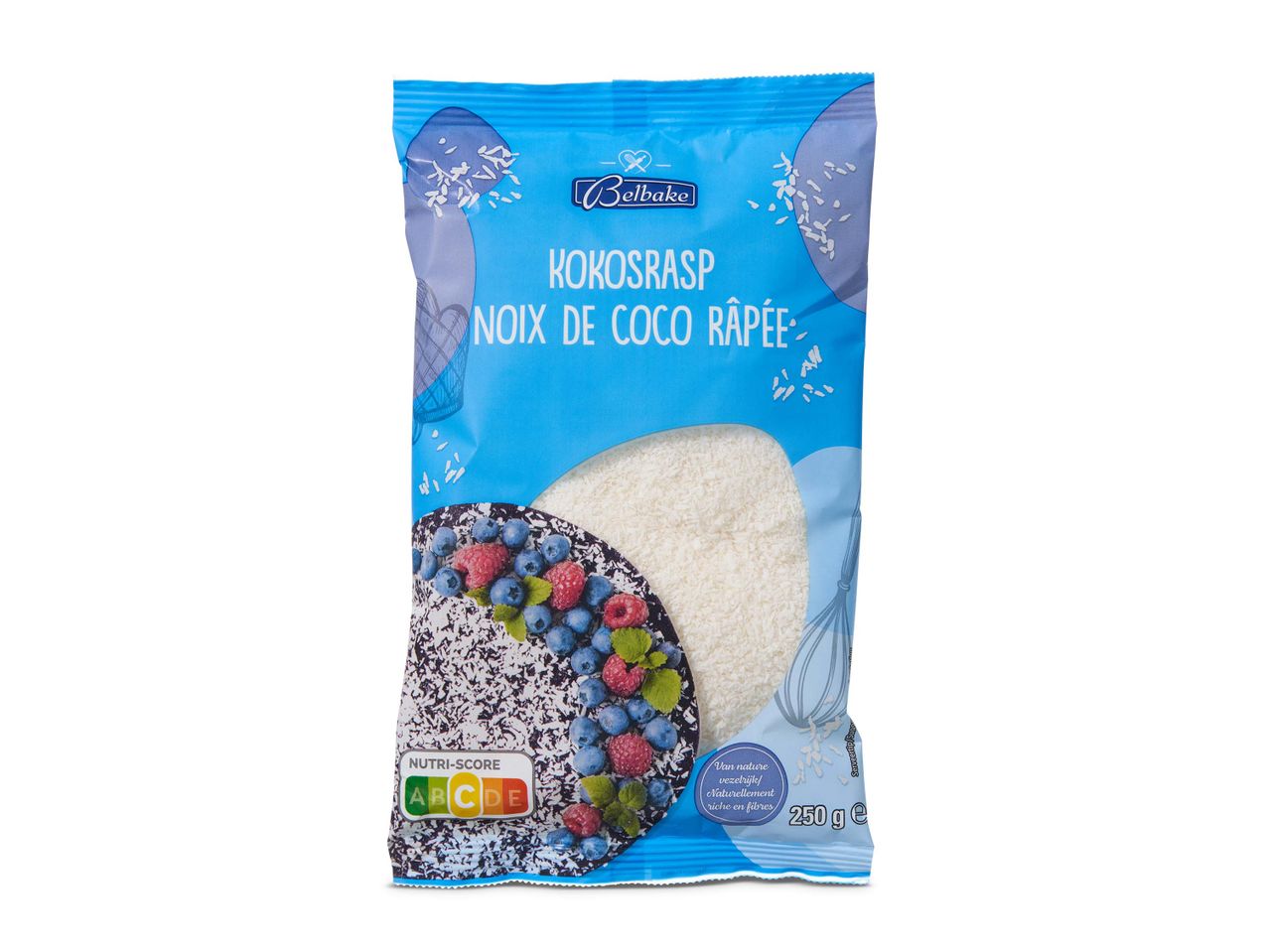 Belbake kokosrasp, 250g, voor bakken.