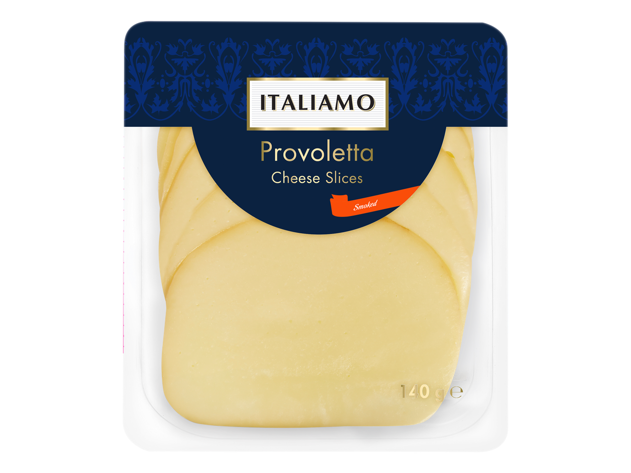 Tranches de fromage provola fumé dans un emballage en plastique, 140g.