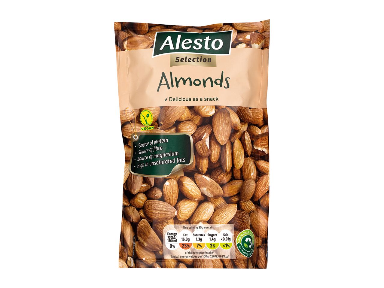 Alesto Selection almonds: a vegan snack.
