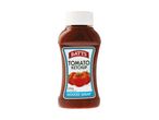 Tomato ketchup bottle with a white cap, featuring a label with tomatoes and text 'Reduced Sugar'.