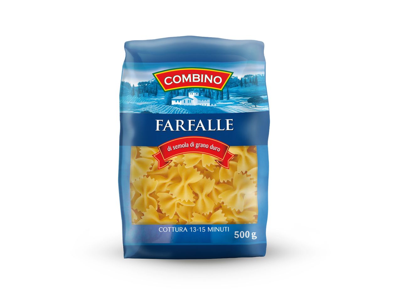 Pakiranje Combino Farfalle tjestenine od durum pšenice, 500g, vrijeme kuhanja 13-15 minuta.