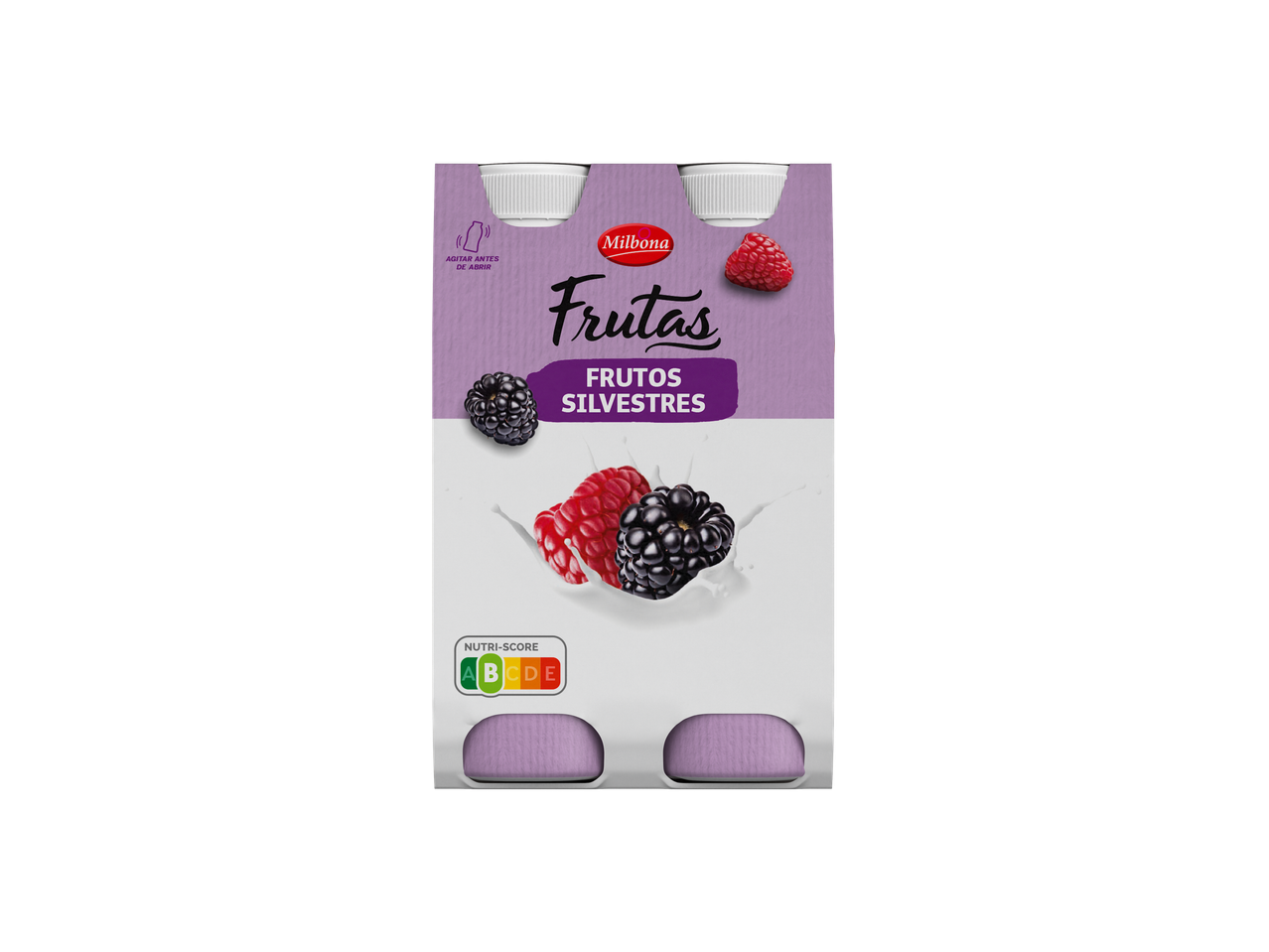 Iogurte Líquido Milbona Frutos Silvestres com framboesas e amoras.