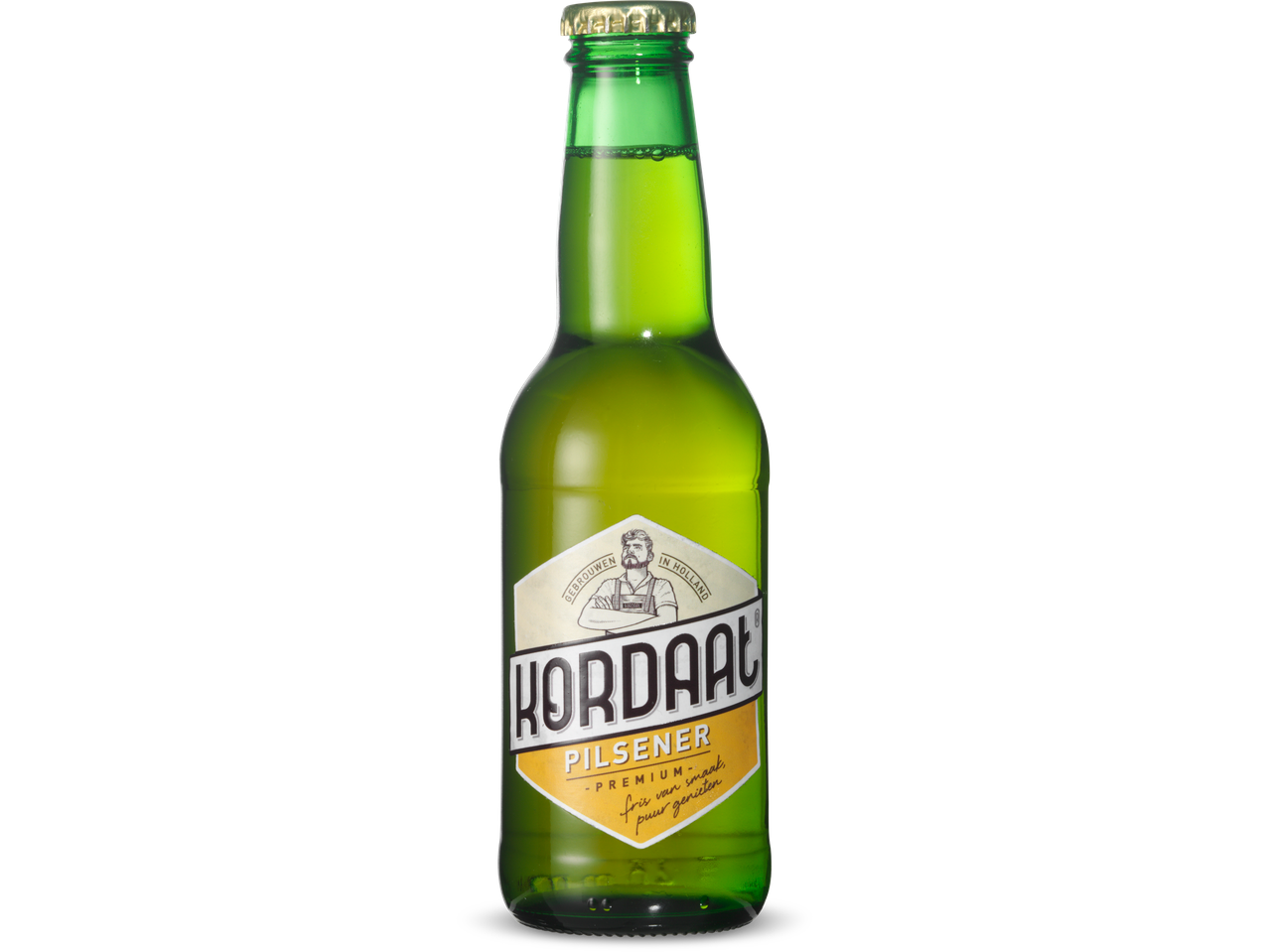 Kordaat Pilsener premium bier in een groene fles.