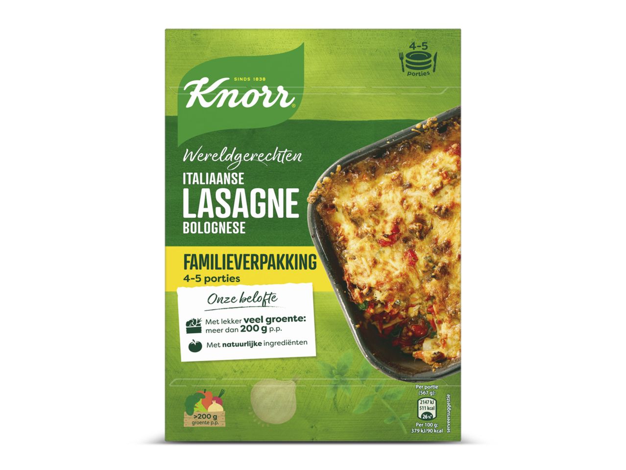 Knorr Italiaanse Lasagne Bolognese: familieverpakking, 4-5 porties.