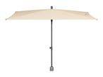 Cream rectangular patio umbrella with a dark grey pole and base.
