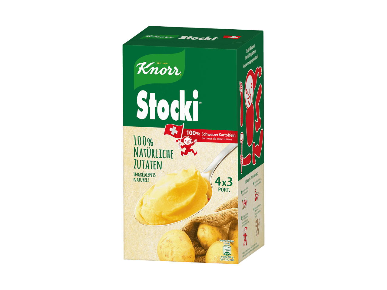 Packung Knorr Stocki, Schweizer Kartoffelpüree mit natürlichen Zutaten.
