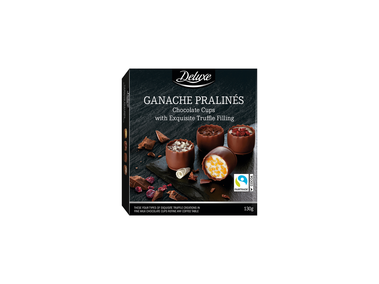 Deluxe Ganache Pralinés -suklaakuppeja hienolla tryffelitäytteellä, 130g.