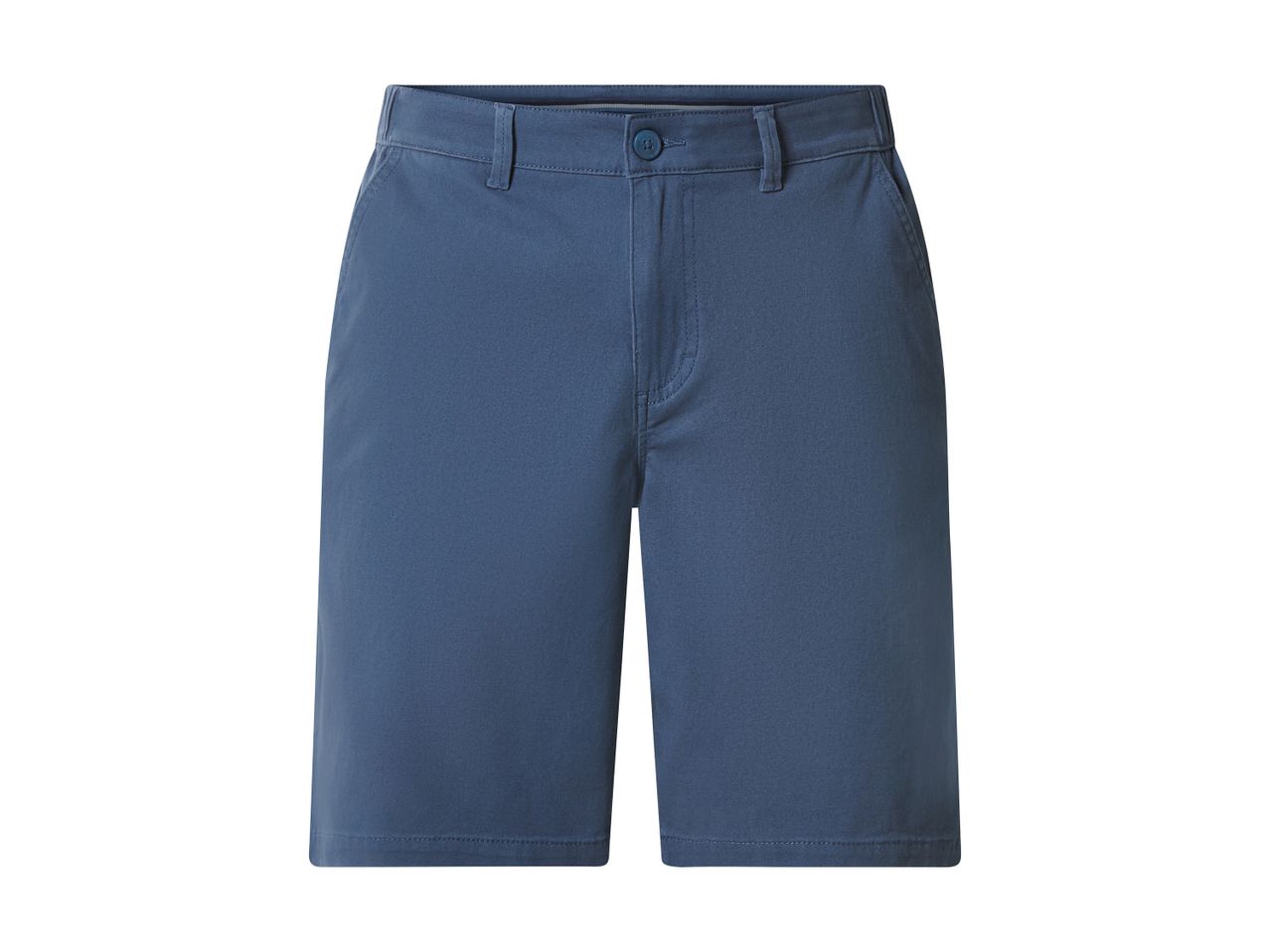Men's blue shorts with button closure and belt loops