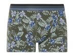 Men's olive green floral print boxer shorts.