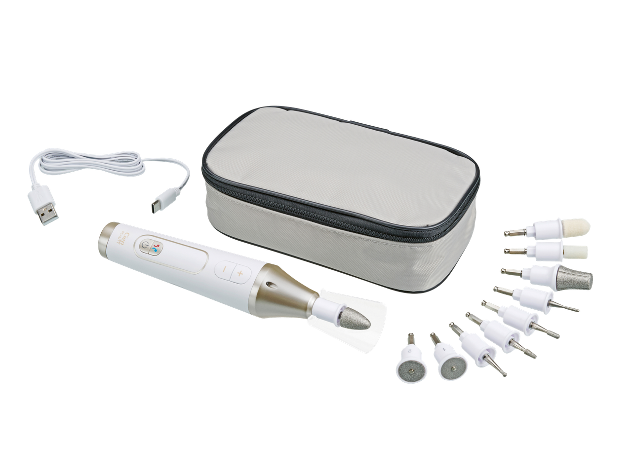 Set de manichiură/pedichiură fără fir Cien BEAUTY cu stilou, cablu USB, husă și 8 accesorii.