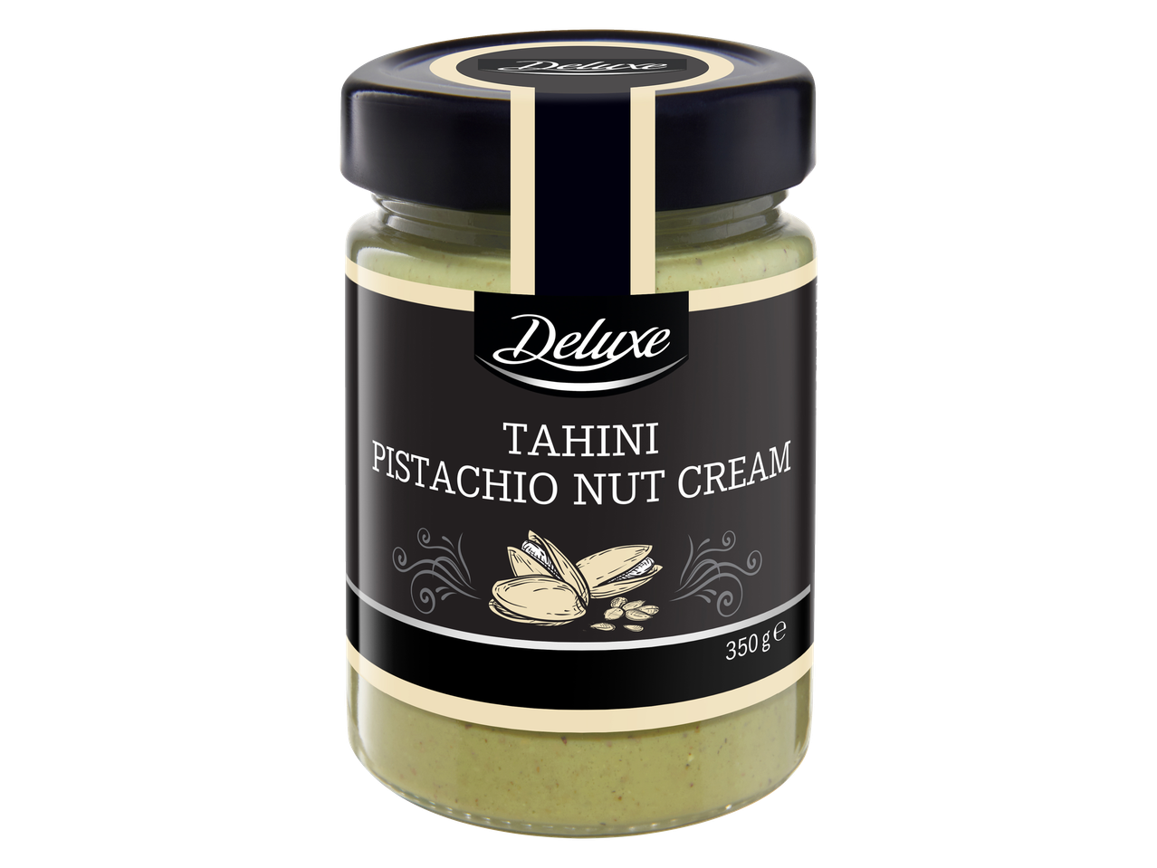 Borcan cu cremă de nuci de pistachii Deluxe Tahini de 350g.