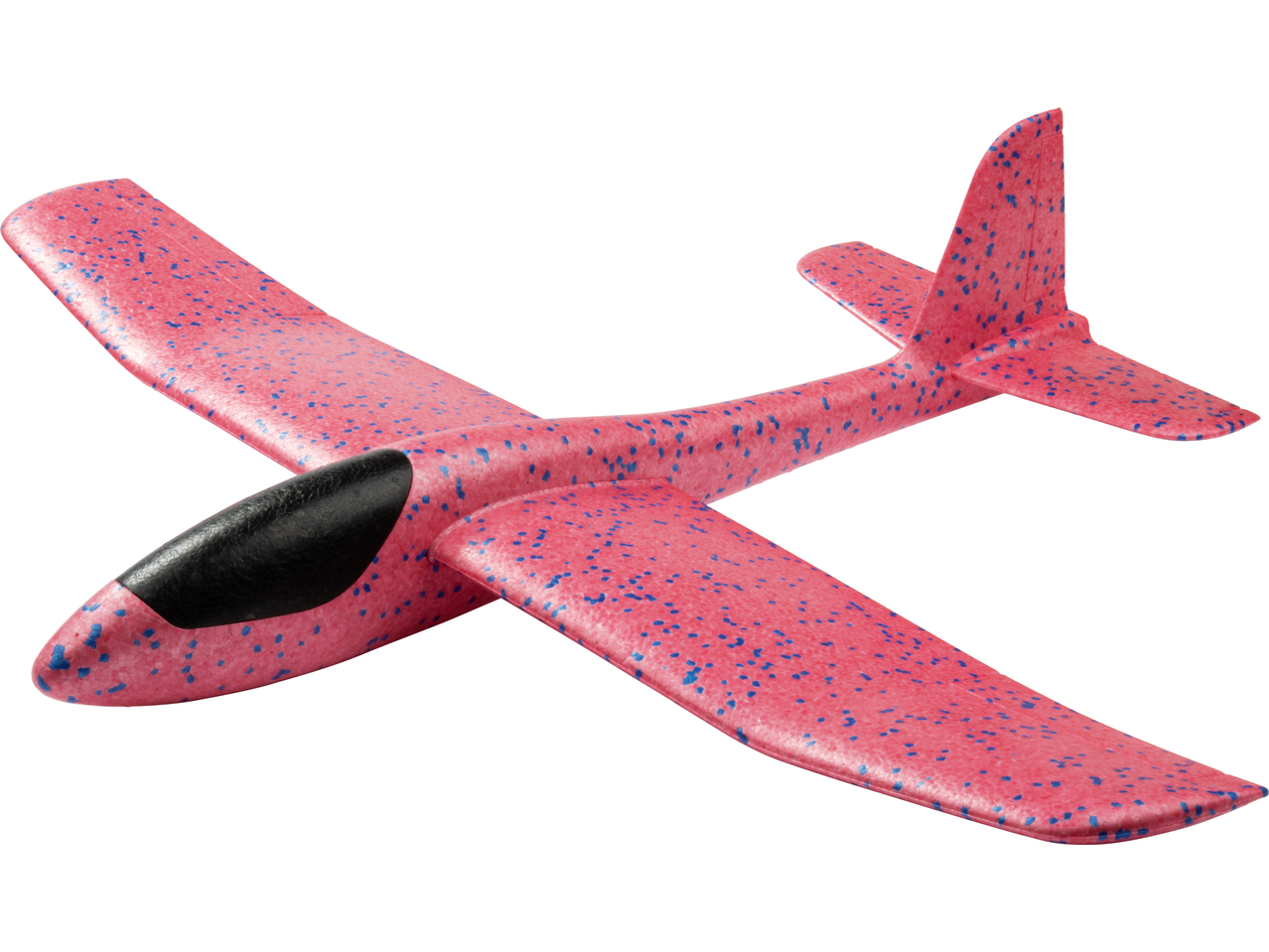 Roosa vahtplastist purilennuk siniste täppide ja musta kokpitiga.