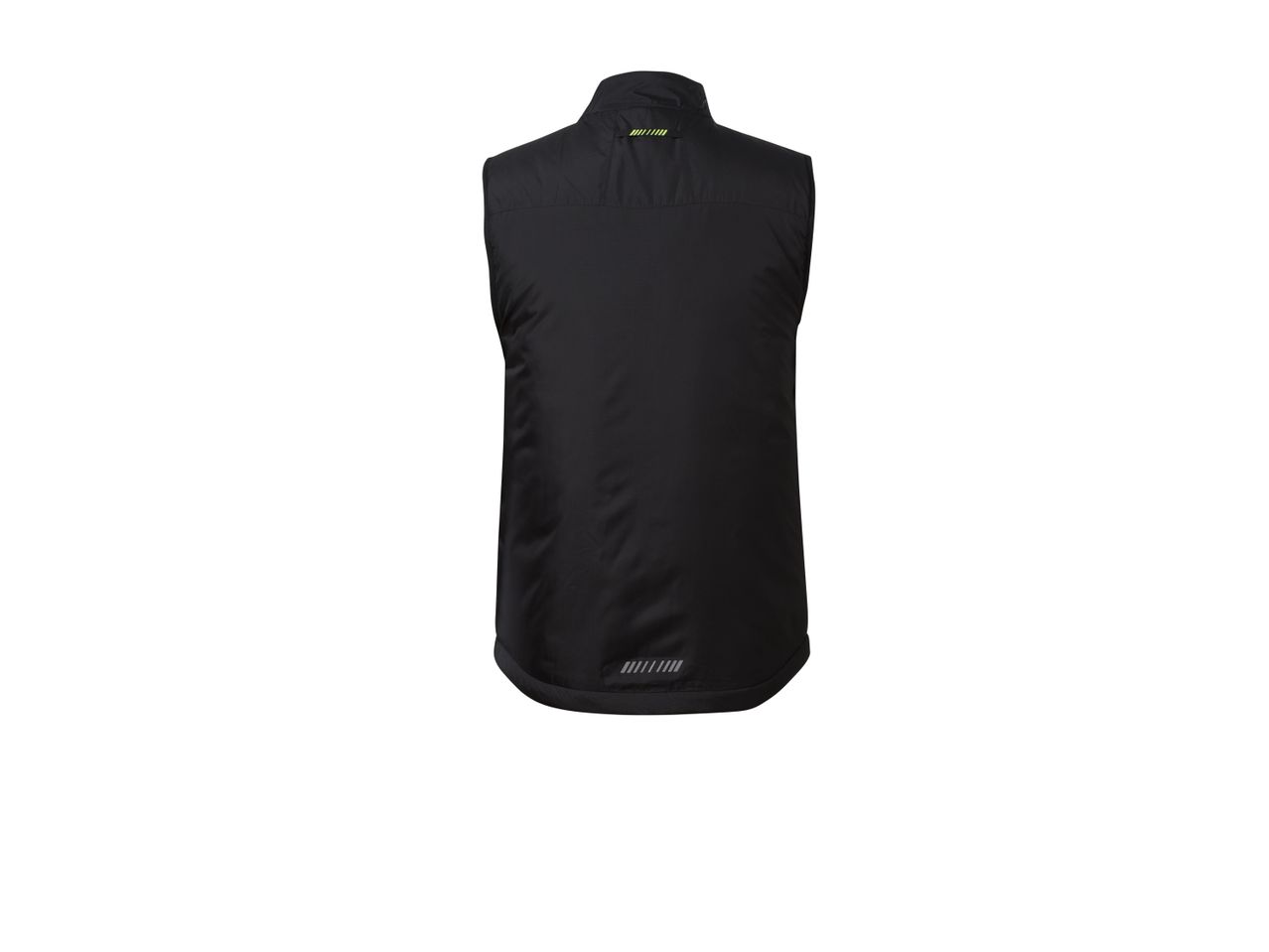 Black sleeveless sports vest with a high collar and reflective details on the back.