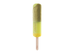 Gelado no palito Gelatelli premium, com cobertura verde e amarela