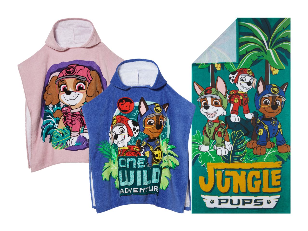 Kompleti brisač za plažo Paw Patrol z motivom džungle in pustolovščin.