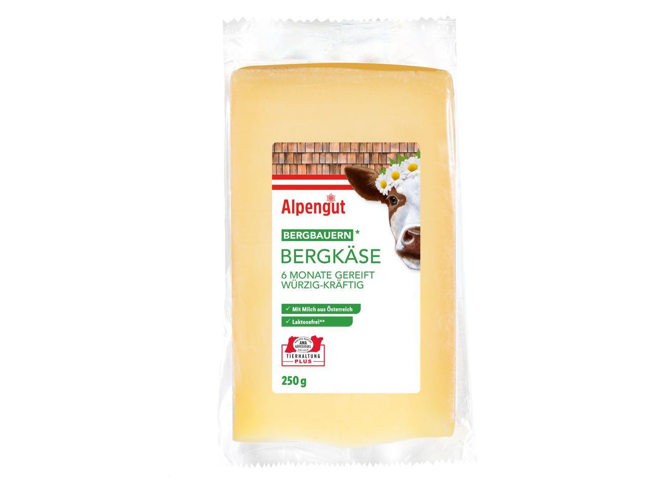 Alpengut Bergkäse, 6 Monate gereift, würzig-kräftig, 250g Packung