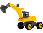 Gelber Plastikbagger für Kinder mit Schaufel.