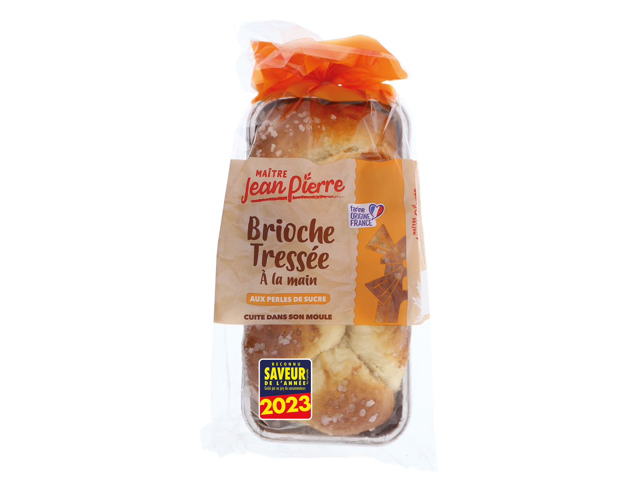 Brioche tressée aux perles de sucre, cuite dans son moule, reconnue Saveur de l'Année 2023.