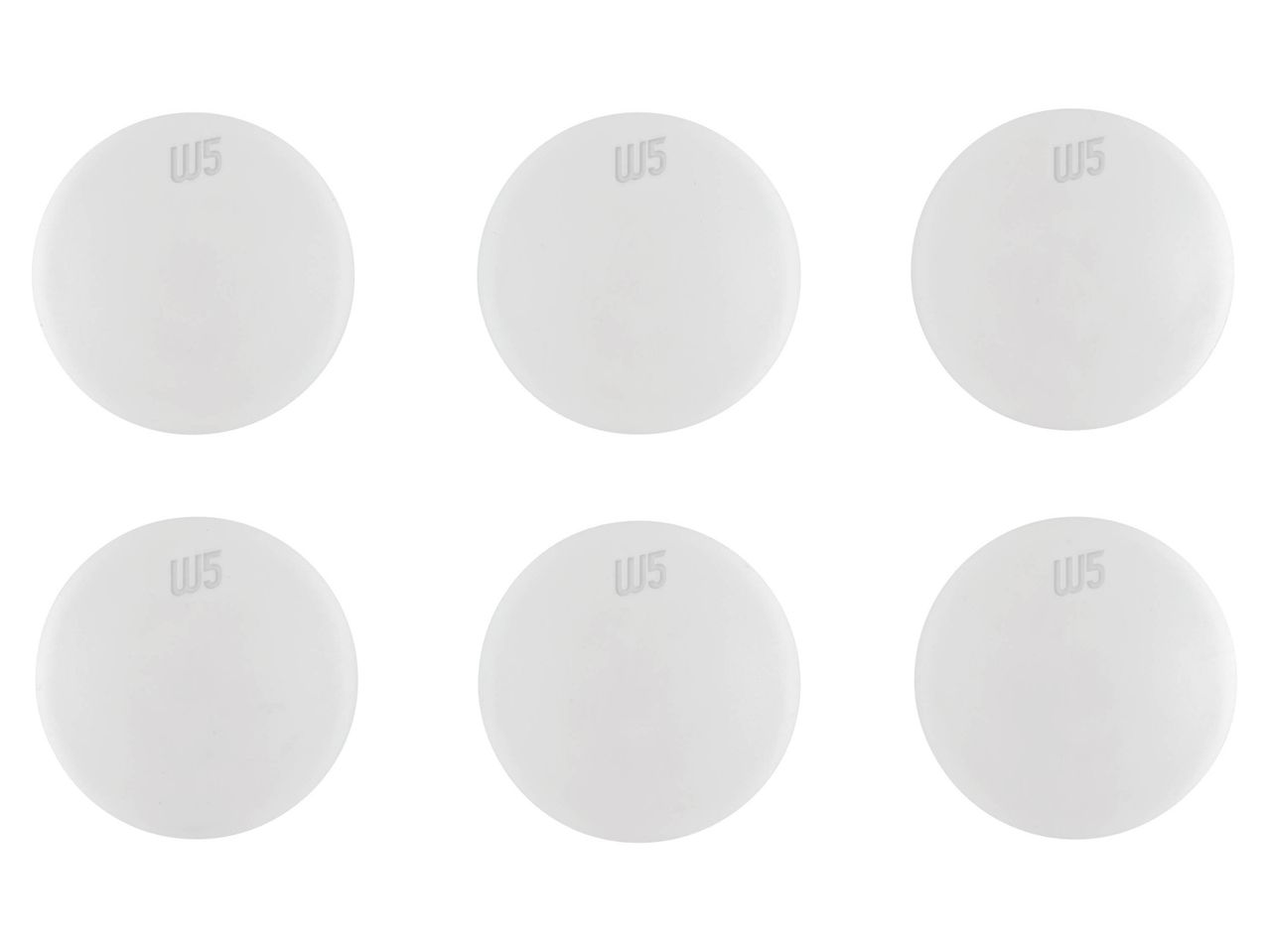 Six white W5 brand circular pads arranged in two rows.