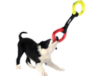 Um filhote brinca com um brinquedo Nerf para cães.
