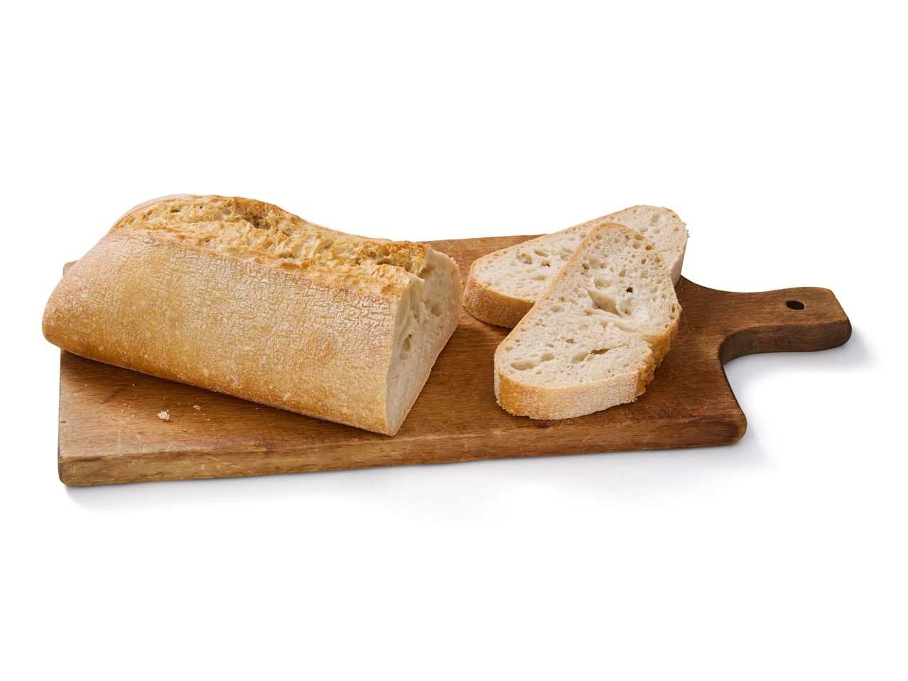 Pâine ciabatta tăiată pe un tocător de lemn