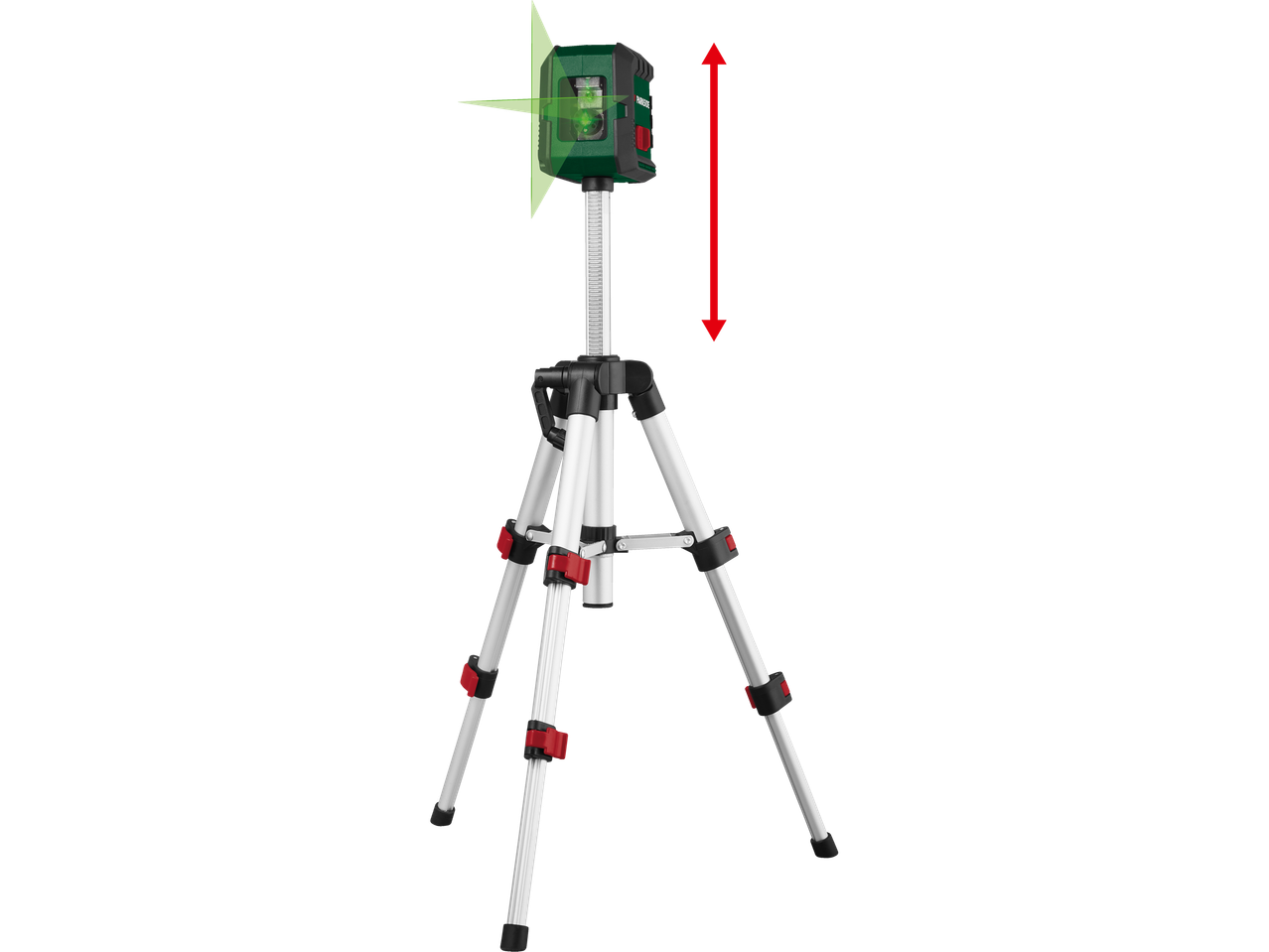 Nível a laser Parkside em tripé com altura ajustável.