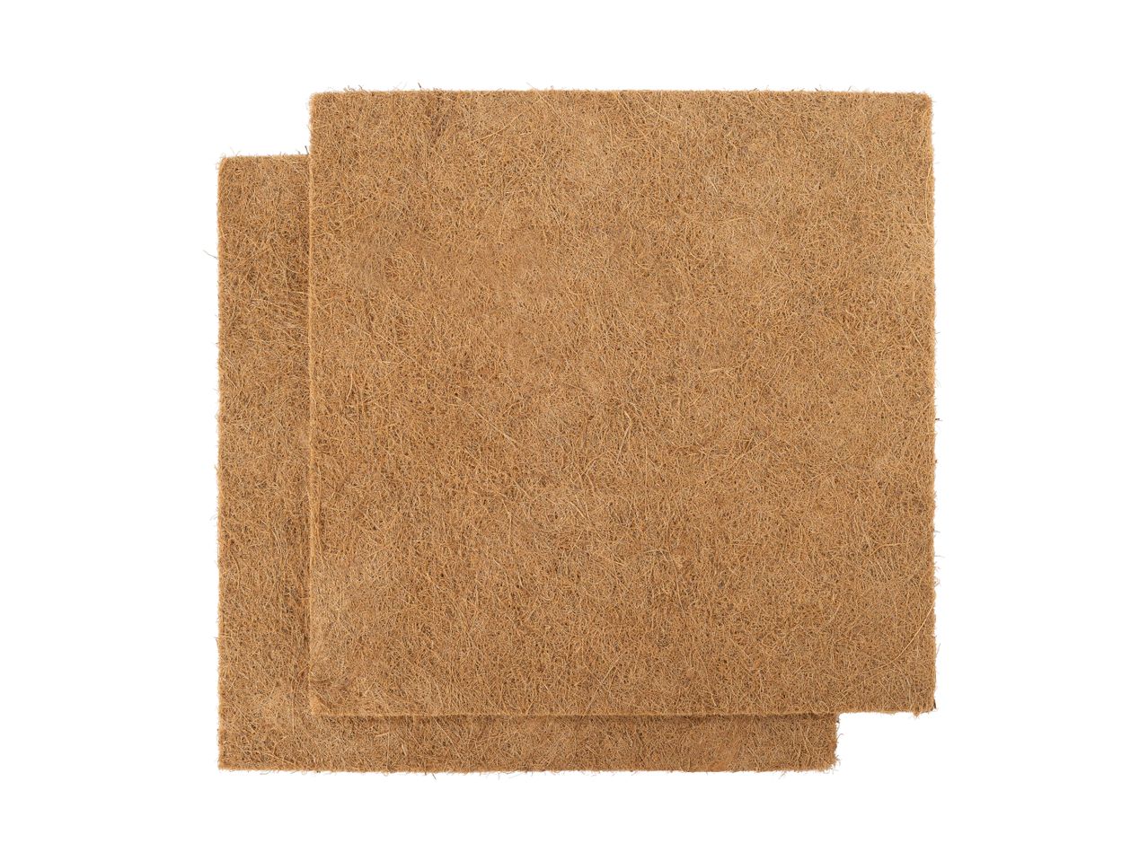 Two square coconut fibre mulch mats