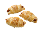 Trois mini croissants au sésame fourrés de saucisses.