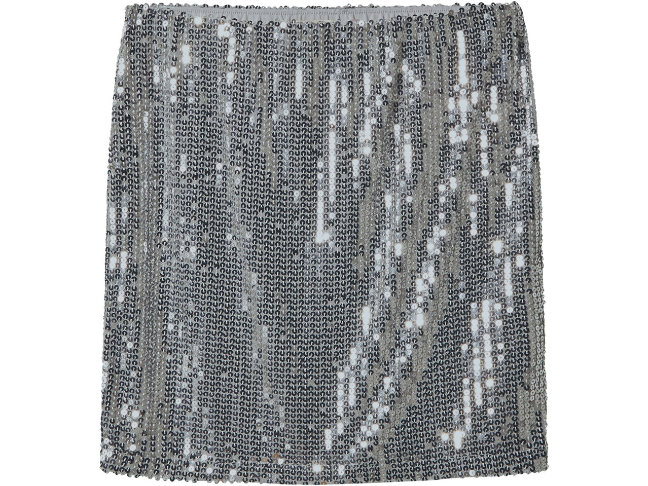 Hõbedane litritega miniseelik elastse vöökohaga.