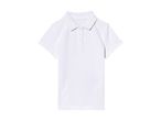 A white short-sleeved polo shirt with a scalloped collar.