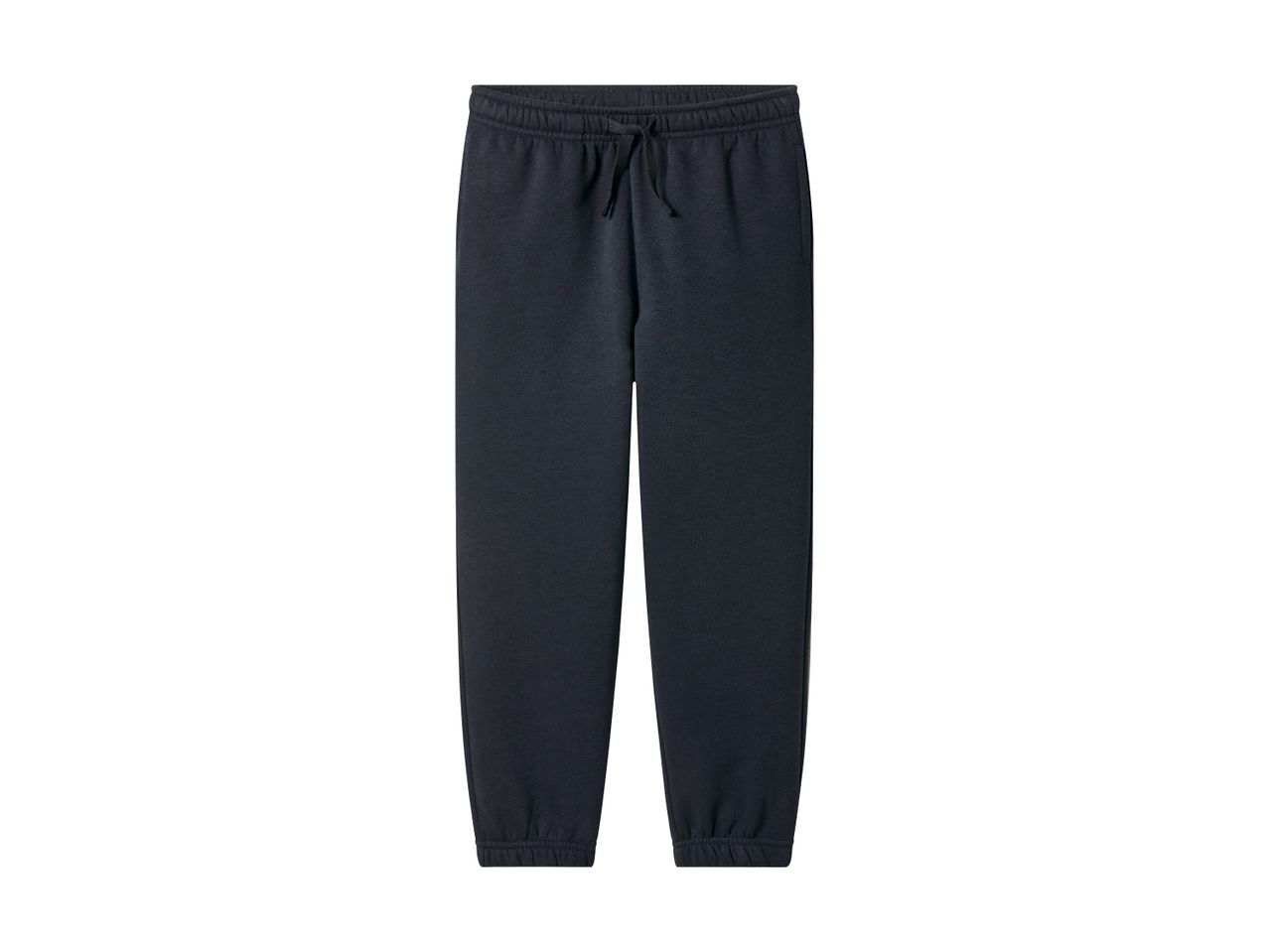 Dark blue sweatpants with an elastic waistband and drawstring