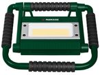 Зелен акумулаторен LED прожектор Parkside® с черни дръжки и стойка.