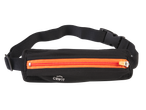 Black running belt with an orange zipper and adjustable strap.