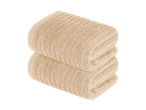 To stablede beige håndklæder med en tekstureret overflade.