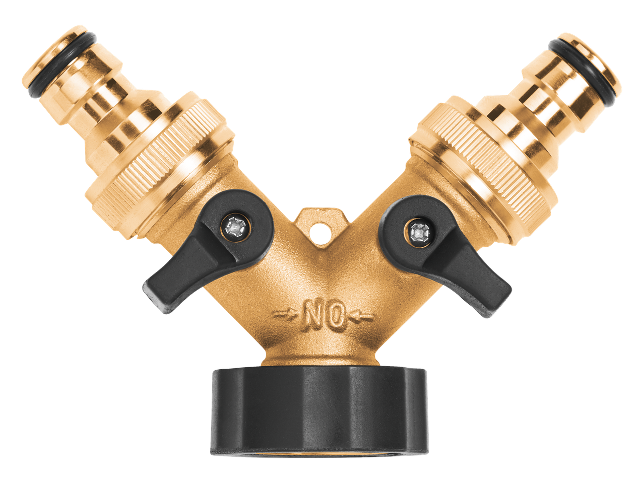 Divisor em Y de latão Parkside® para mangueiras de jardim com duas válvulas de corte.