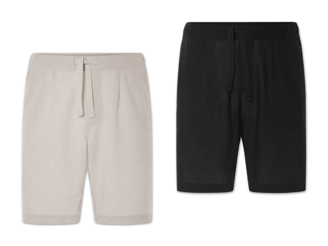 Zwei Paar kurze Jogginghosen, eine beige und eine schwarze.