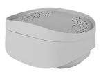 Light gray, curved plastic container with a perforated lid, angled view.