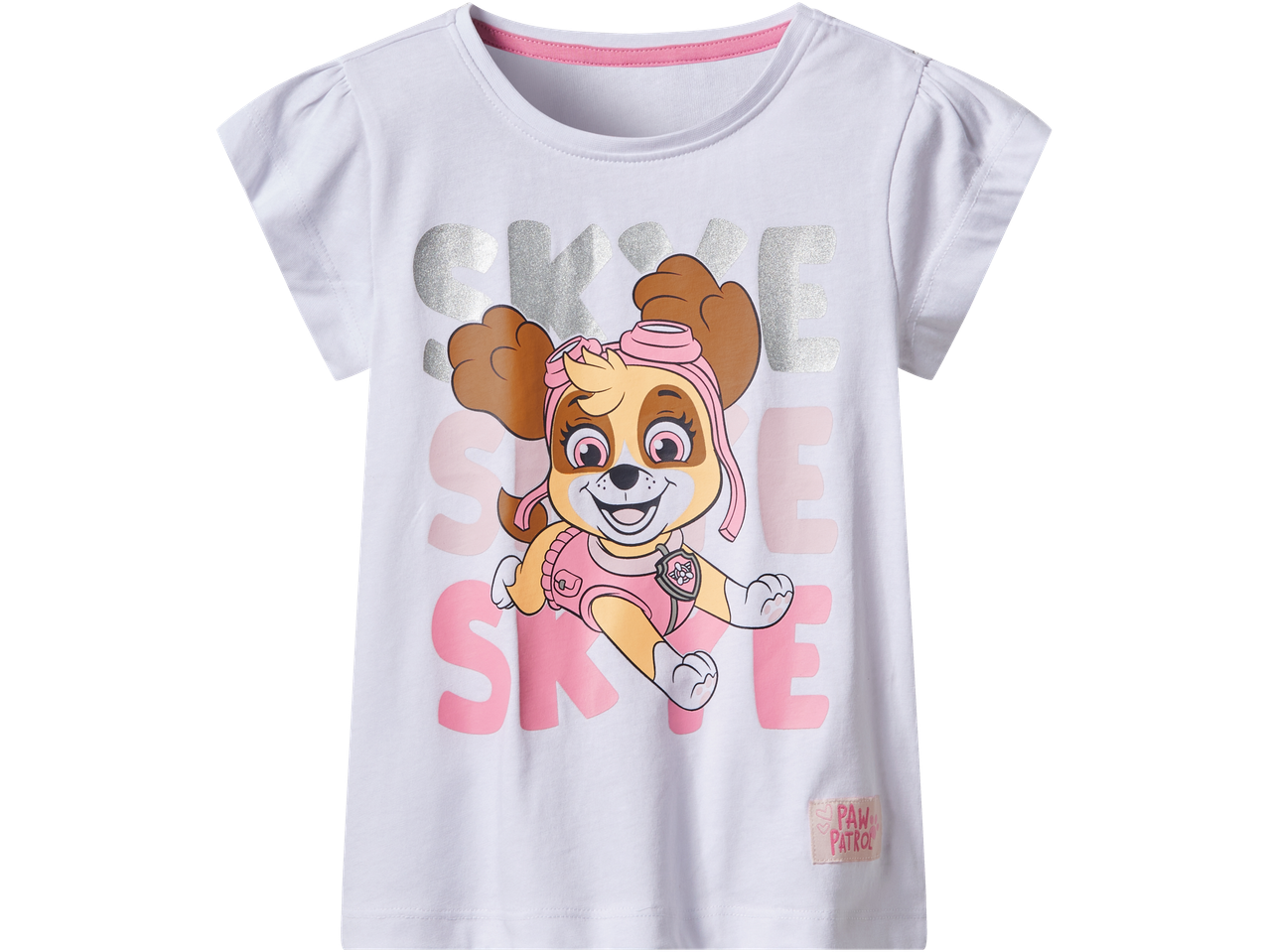 T-shirt blanche Paw Patrol pour filles avec Skye.