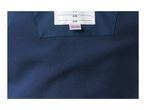 Close-up of a navy blue fleece lining with a white clothing label that reads 'KEEP AWAY FROM FIRE'.