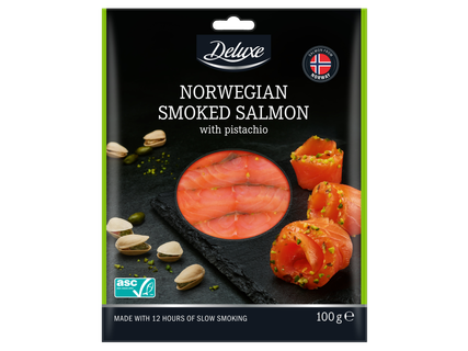 Somon norvegian afumat, cu fistic