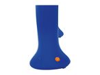 Inflatable blue punching bag with an orange valve at the base.