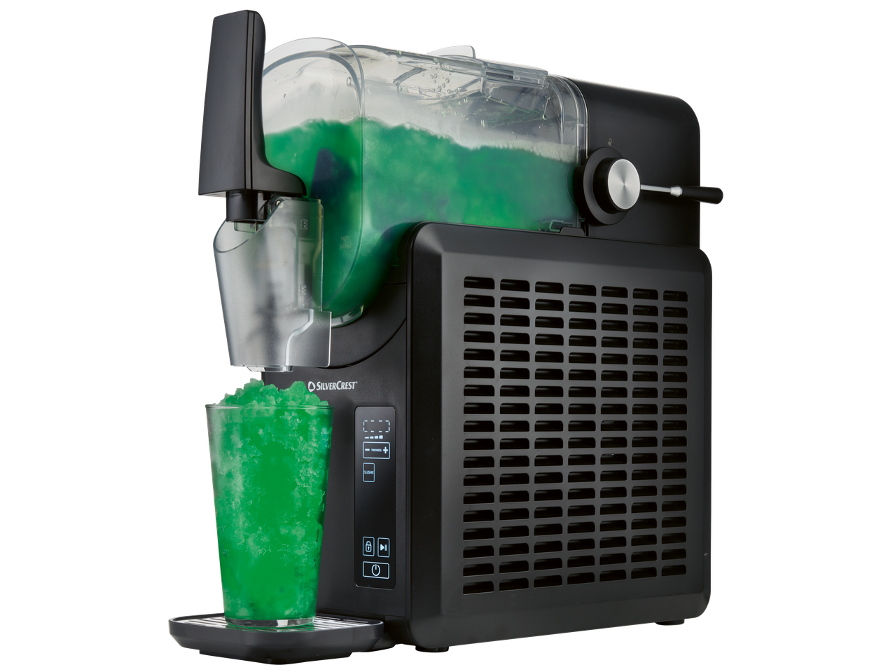 Aparat negru de granita cu un pahar de granita verde lime.