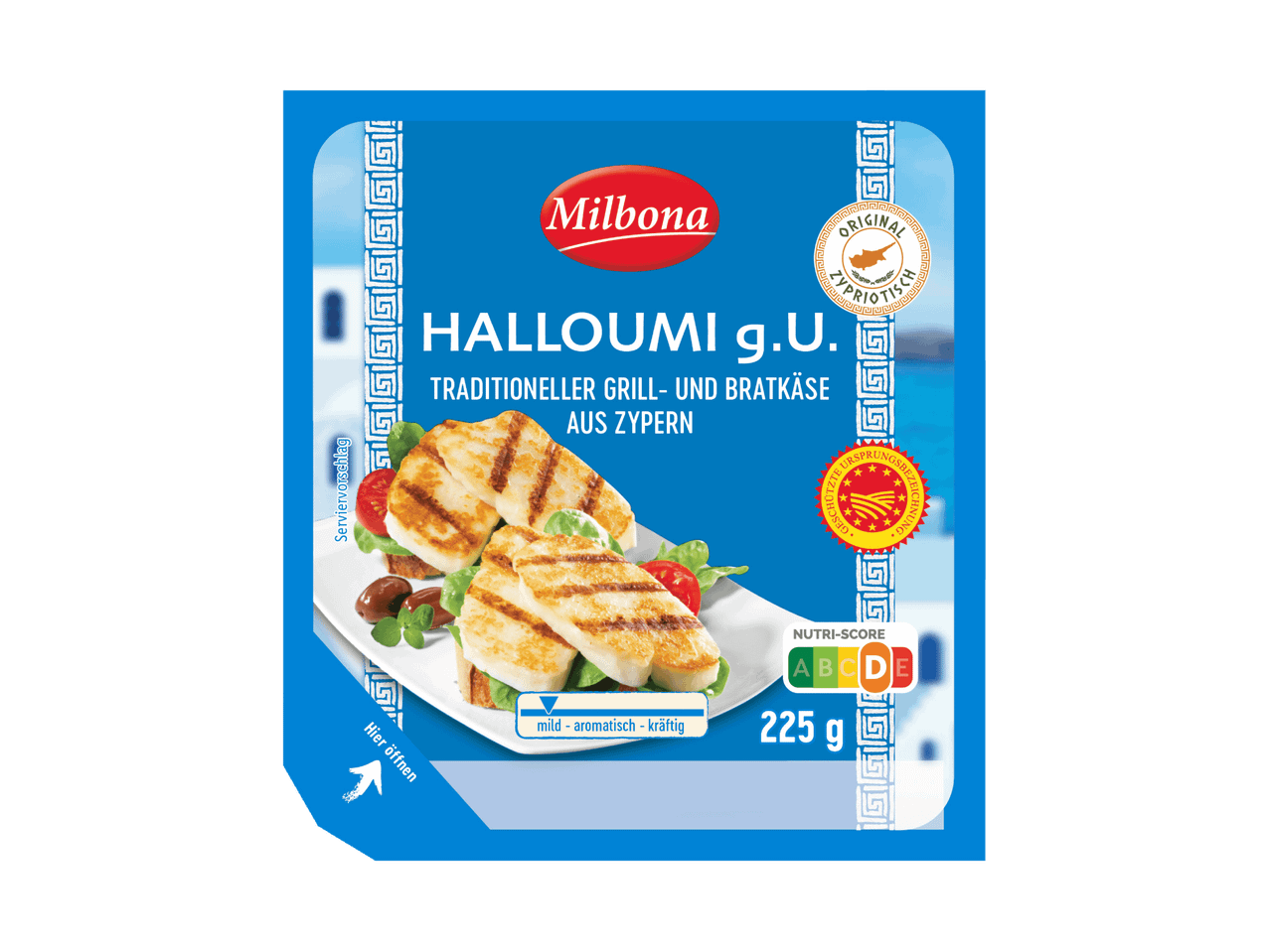 Milbona Halloumi g.U. Grill- und Bratkäse aus Zypern, 225g Packung mit Nutri-Score D
