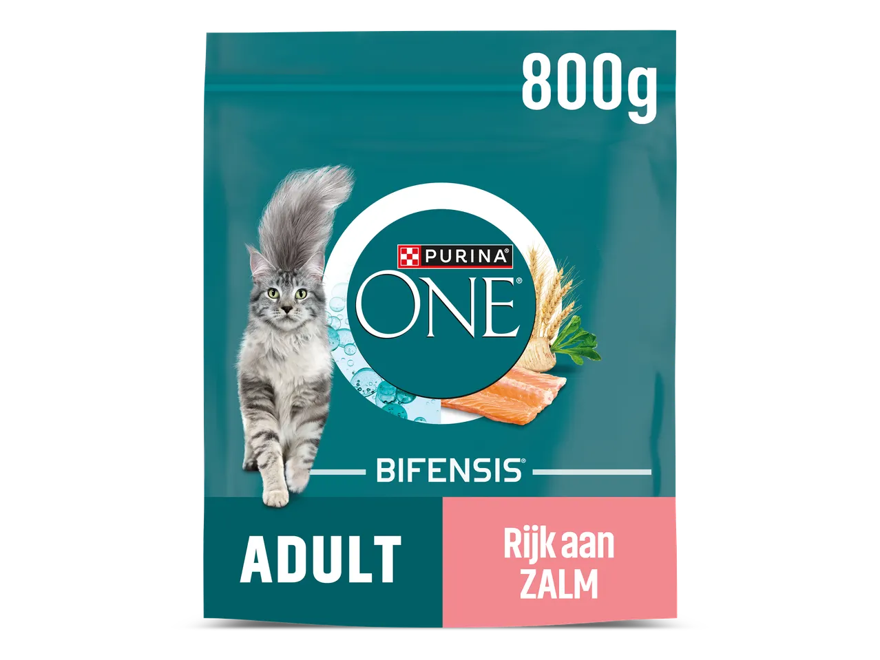 Zak kattenvoer voor volwassen katten, rijk aan zalm, 800g.