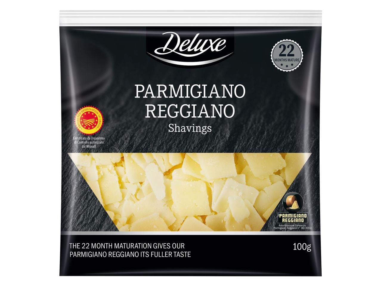 Συσκευασία τριμμένης παρμεζάνας 22 μηνών ωρίμανσης, 100g.