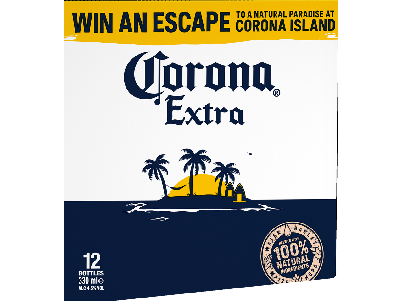 Corona Extra beer, 12 x 330ml bottles, tropical design, contest.