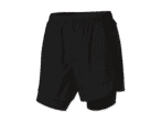 Schwarze Crivit 2-in-1 Laufshorts mit seitlicher Tasche.