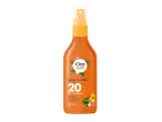Cien Sun Spray invizibil de protecție solară SPF 20, sticlă portocalie cu flori tropicale.