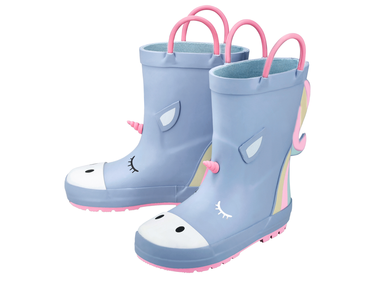 Детски гумени ботуши в светлосиньо с дизайн на еднорог