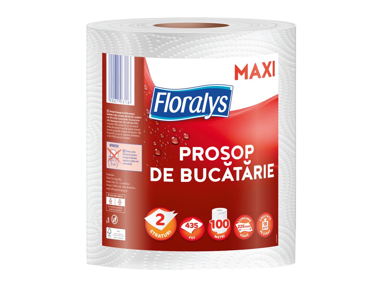 Floralys Maxi prosop de bucătărie, 2 straturi, 435 foi, 100 metri lungime.